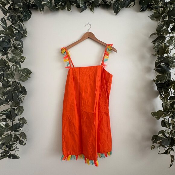 Anthropologie Sleeveless Fringe Tank Square Neck Mini Dress Orange NWT Sz S - Picture 1 of 9